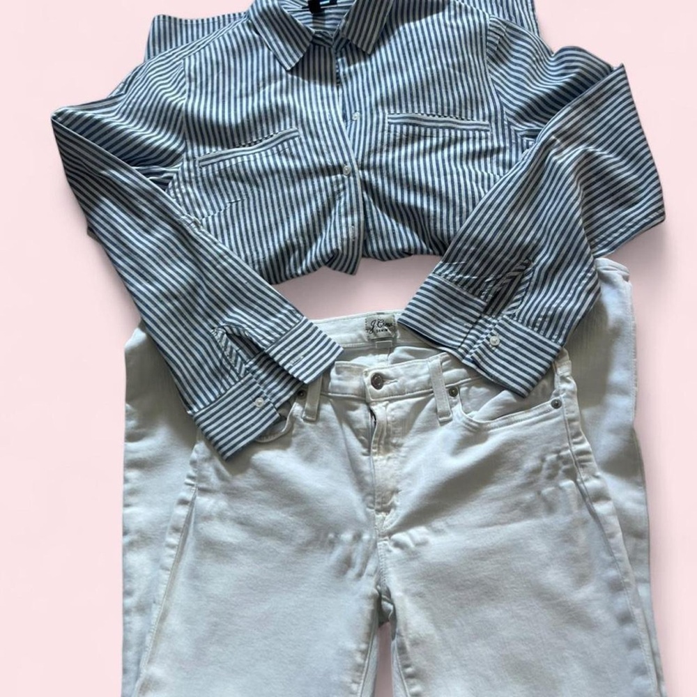 Striped Blue Shirt and White Jeans Set